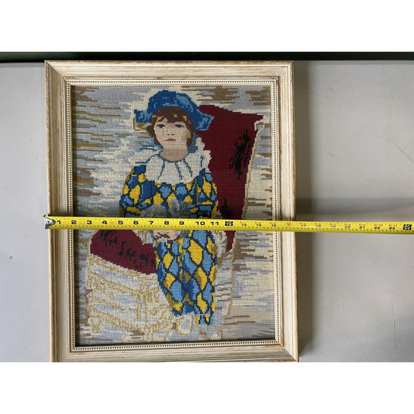 Needlepoint Artwrok Picassos Son Paul Harlequin Costume Gold Professional Frame - Picture 11 of 13